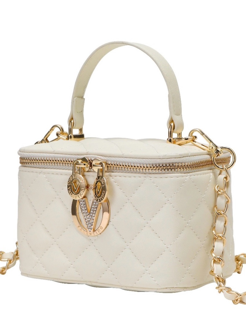 Valentino Orlandi Ivory Quilted Vanity Mini Bag with Gold Hardware